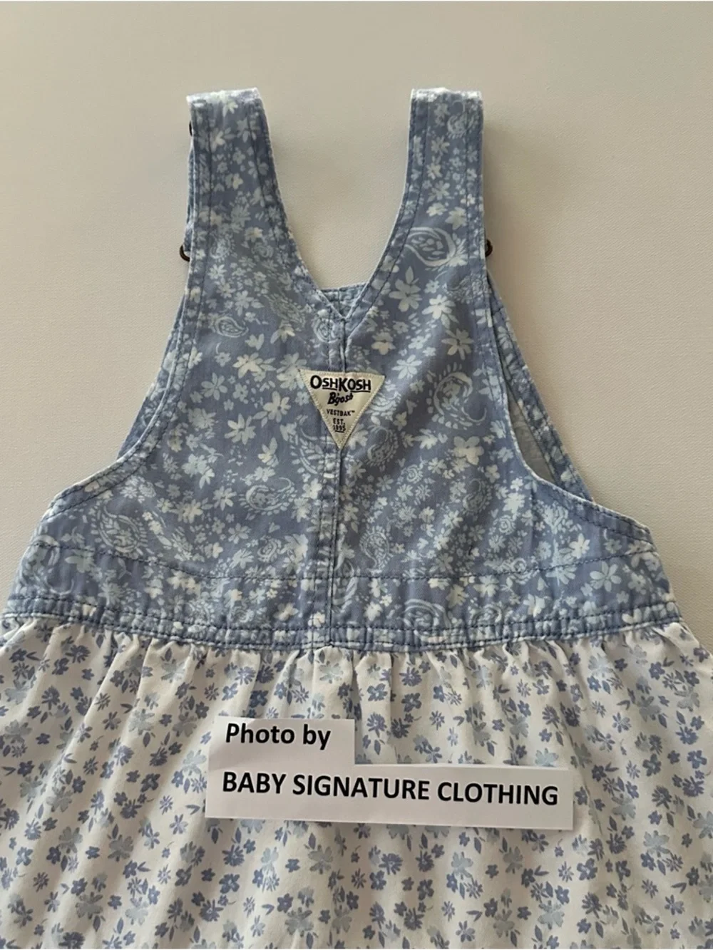 OshKosh B'gosh 5T Toddler Girl Light Blue & White Floral Denim Overall Dress